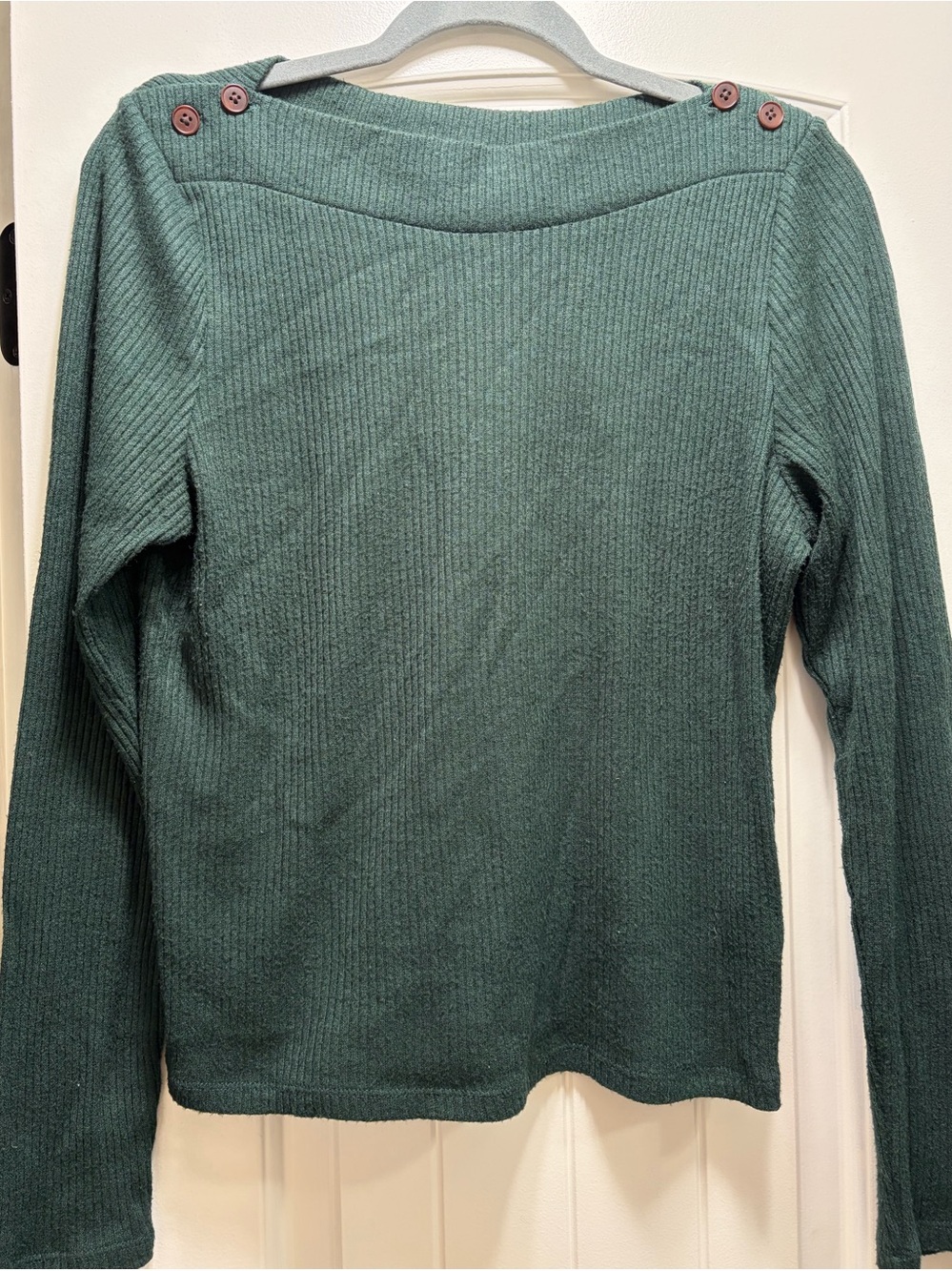 Madewell Forest Green Button-Shoulder Ribbed Sweater
